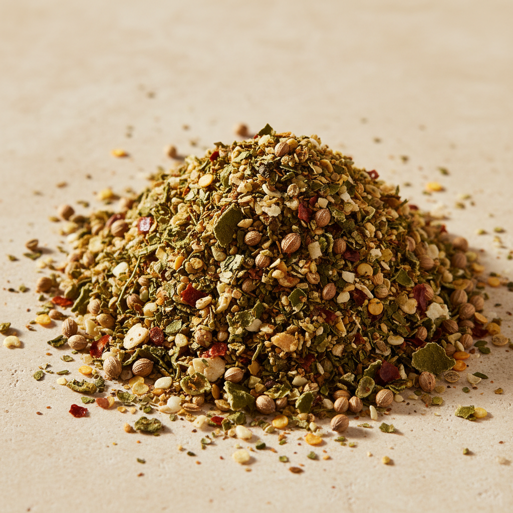 Coarse makrut lime and chile seasoning with ginger, garlic and coriander