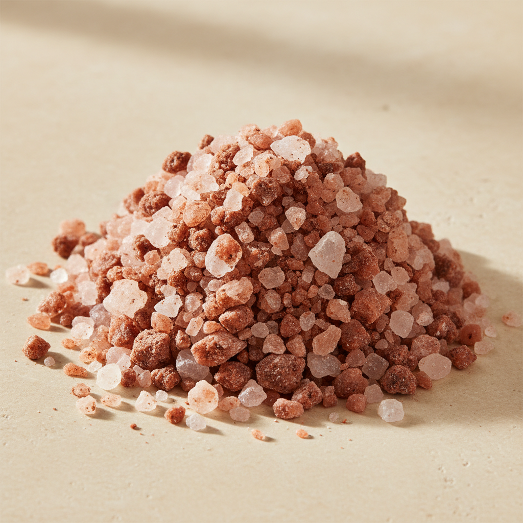 Coarse alaea red sea salt with terracotta, rust and coral-colored crystals