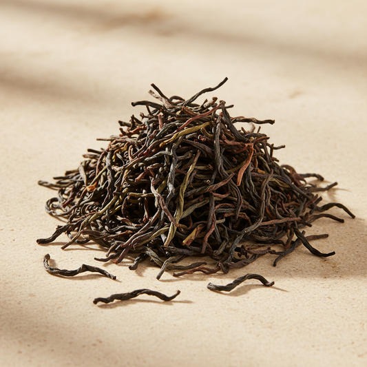Organic Da Hong Pao Wuyi oolong with dark roasted twisted whole tea leaves