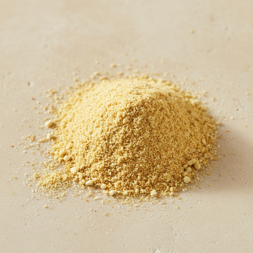 Organic lemon peel powder with pale golden color and fine citrus-flecked texture